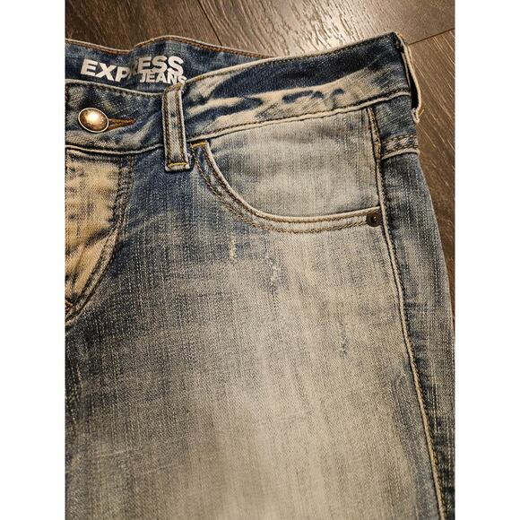 Express Button Fly Light wash distressed Stretch Denim Jeans - Picture 3 of 10